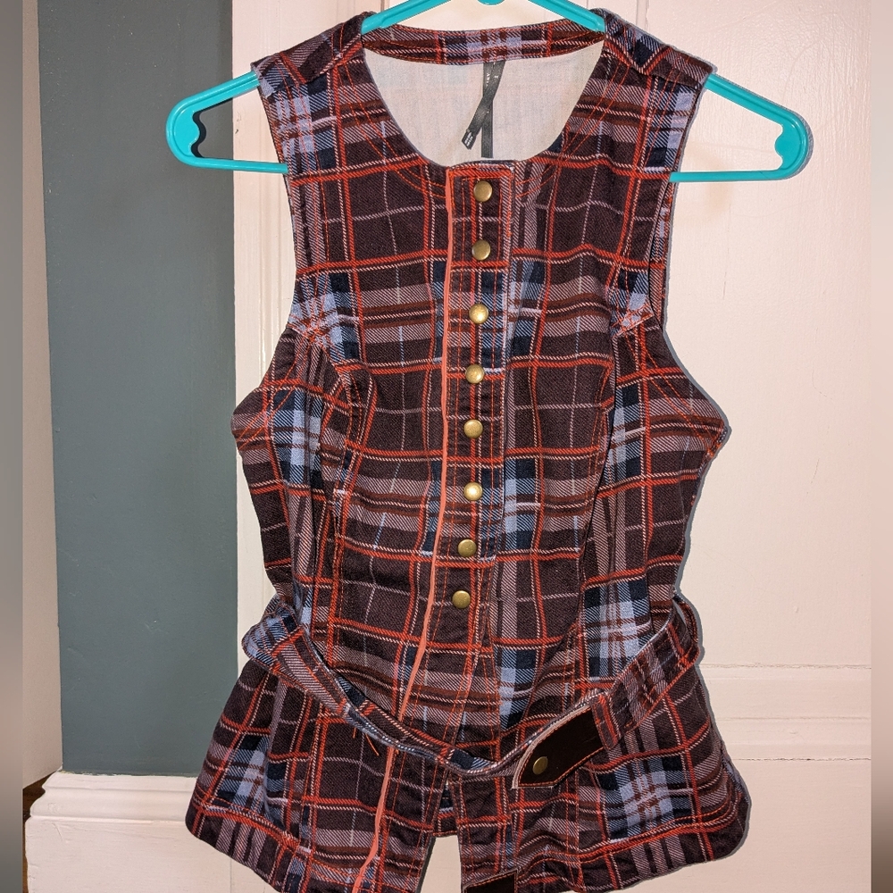 Anthropologie Maroon Plaid Top Size Small